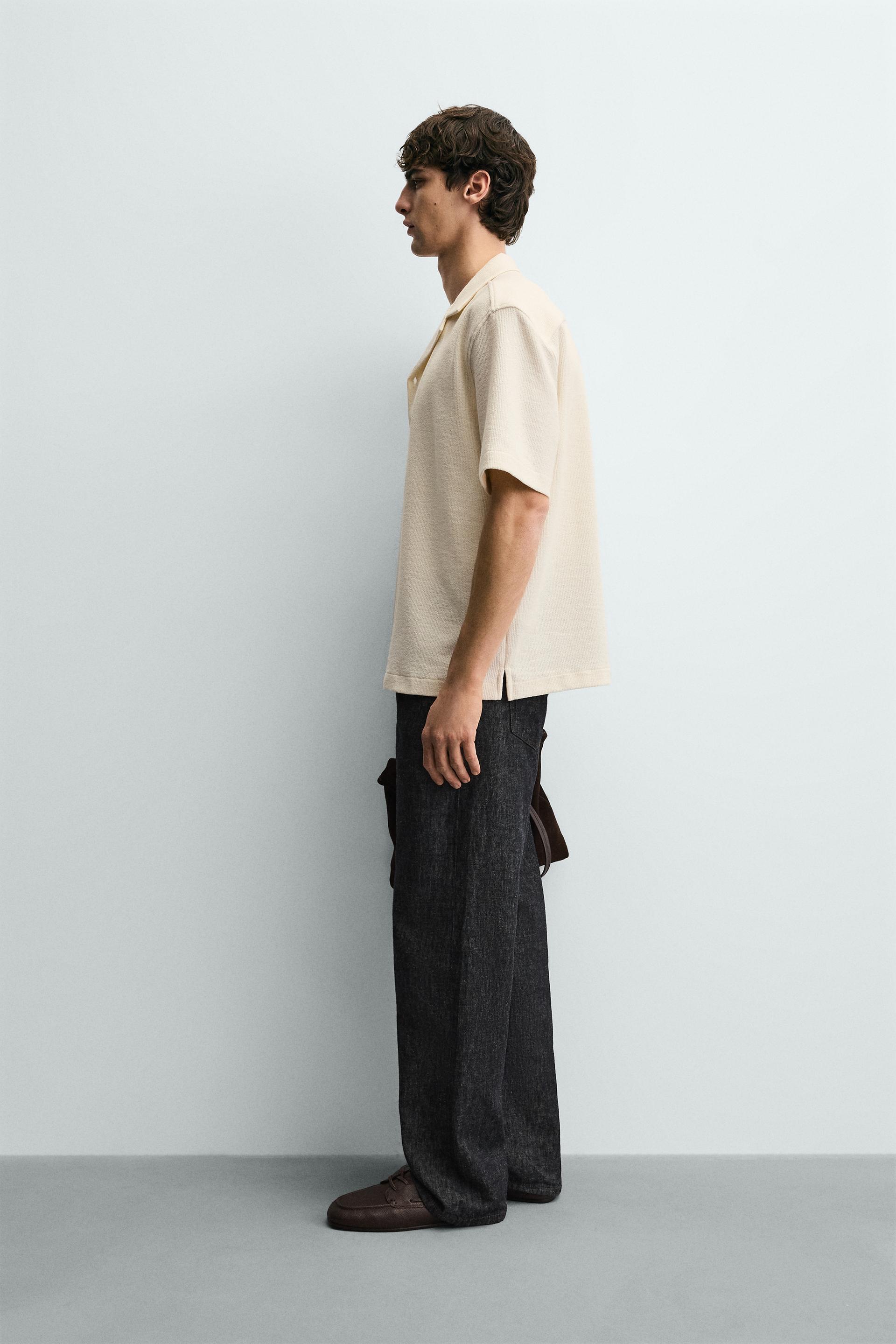 Zara Textured Bowling Shirt — Beige
