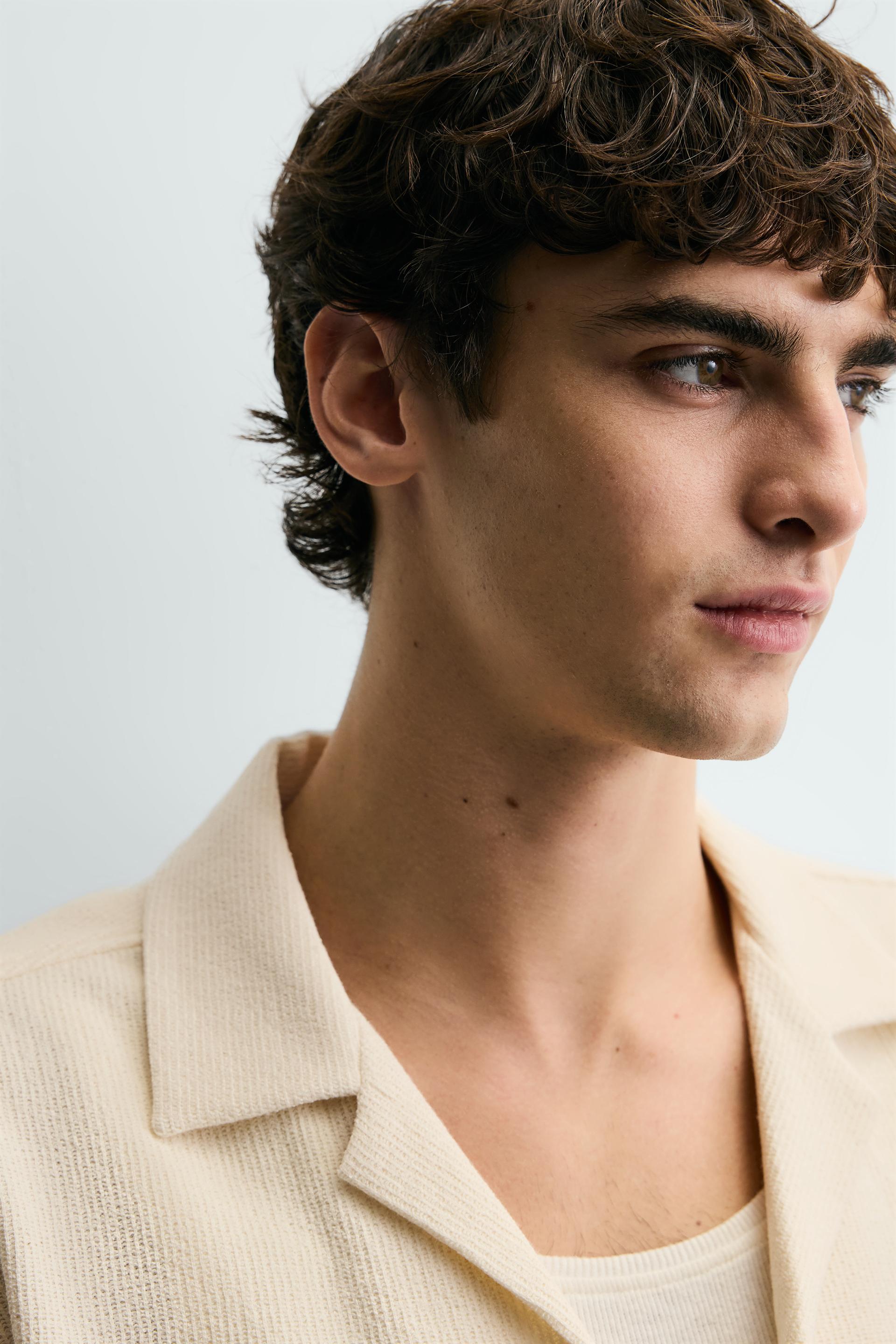 Zara Textured Bowling Shirt — Beige