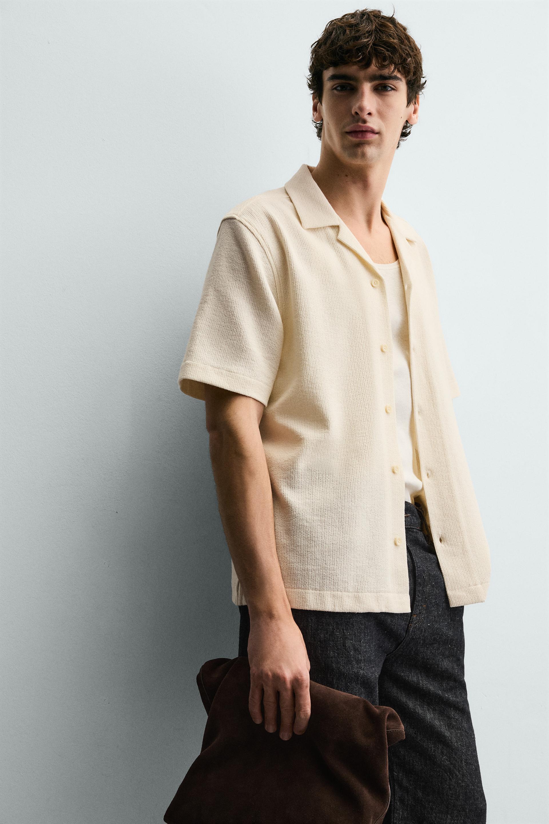 Zara Textured Bowling Shirt — Beige