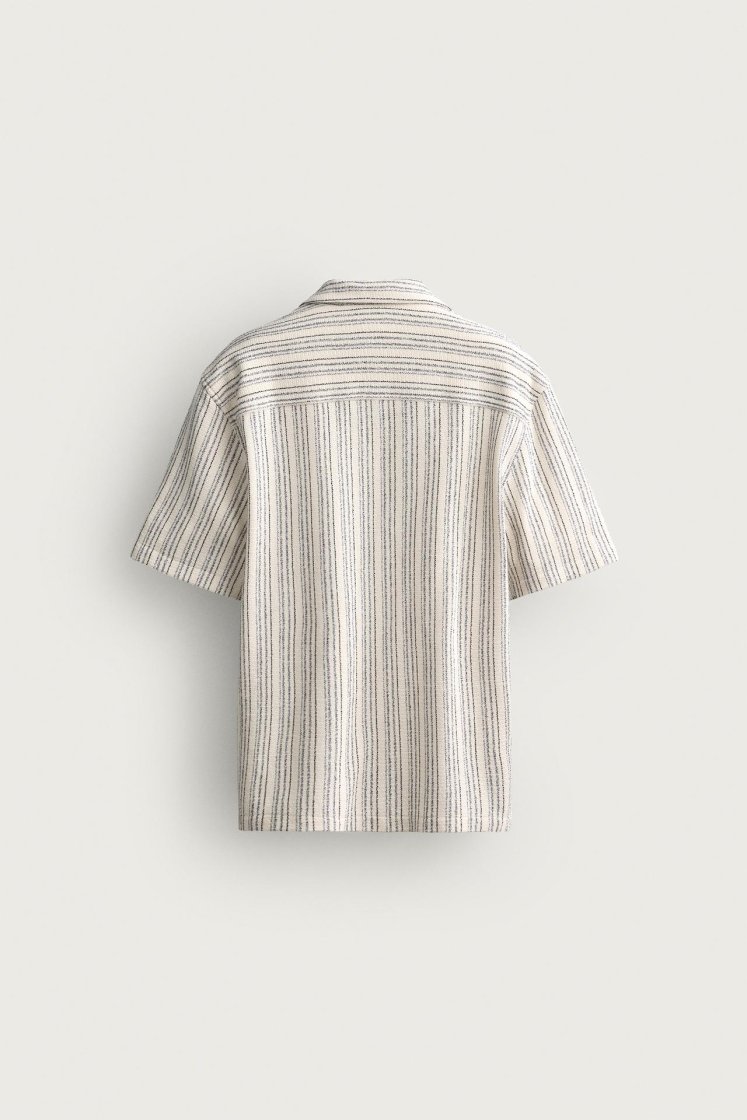 Zara Textured Bowling Shirt — beige / blue