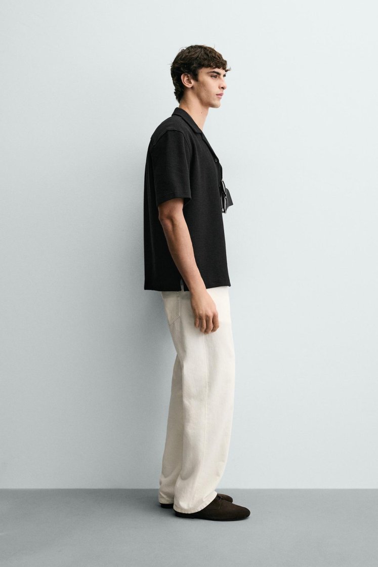 Zara Textured Bowling Shirt — Black