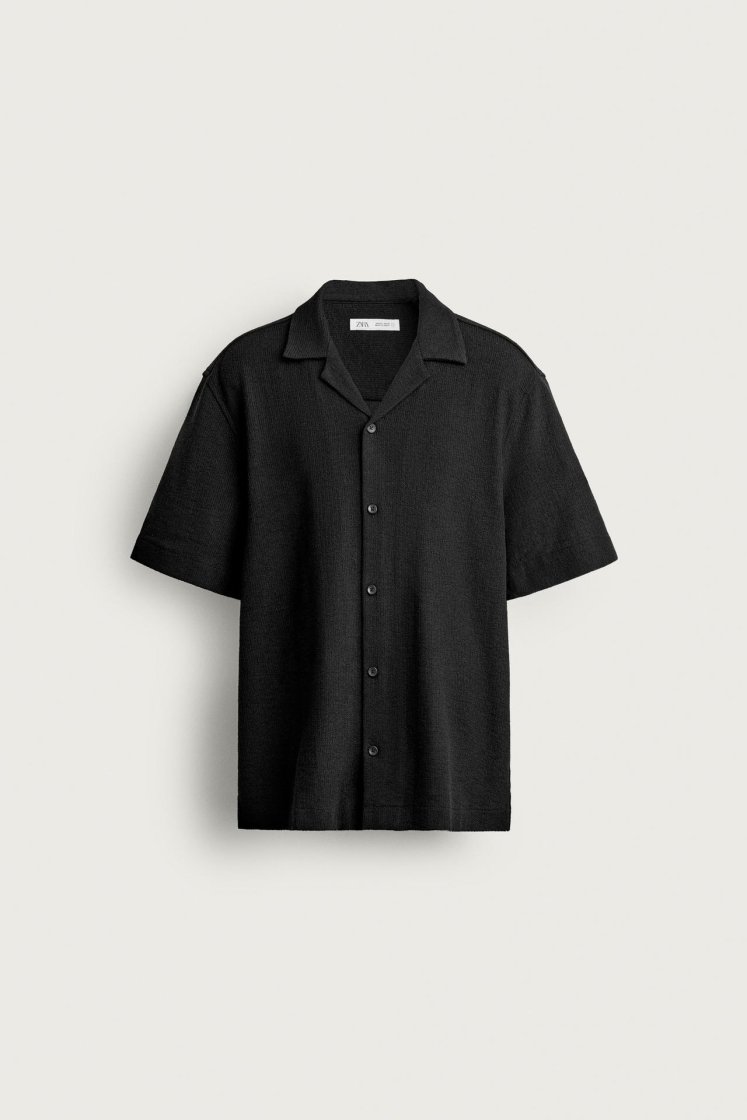 Zara Textured Bowling Shirt — Black