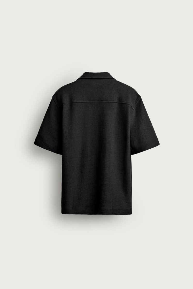 Zara Textured Bowling Shirt — Black