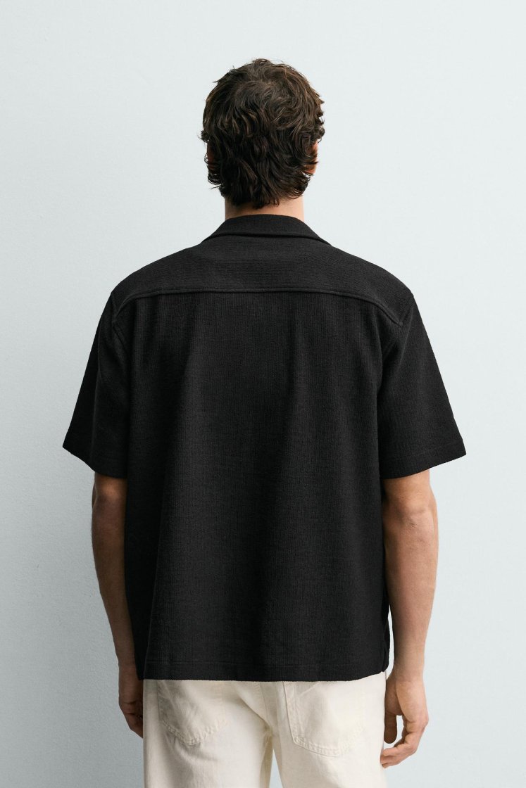 Zara Textured Bowling Shirt — Black