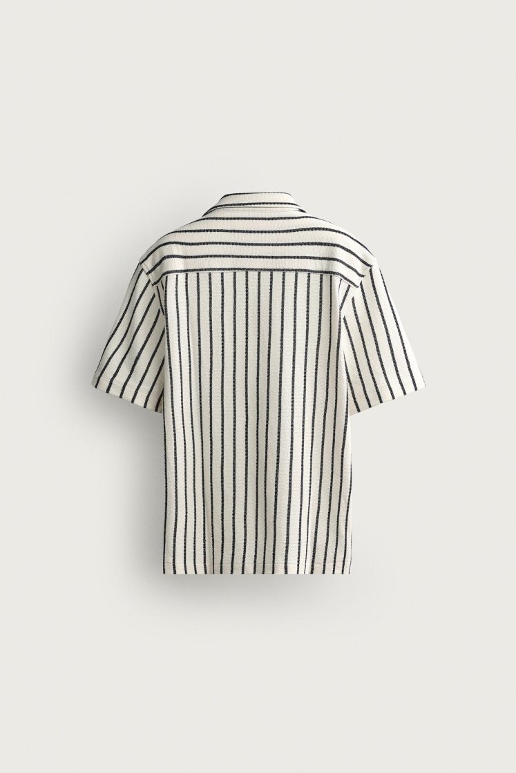 Zara Textured Bowling Shirt — black / beige