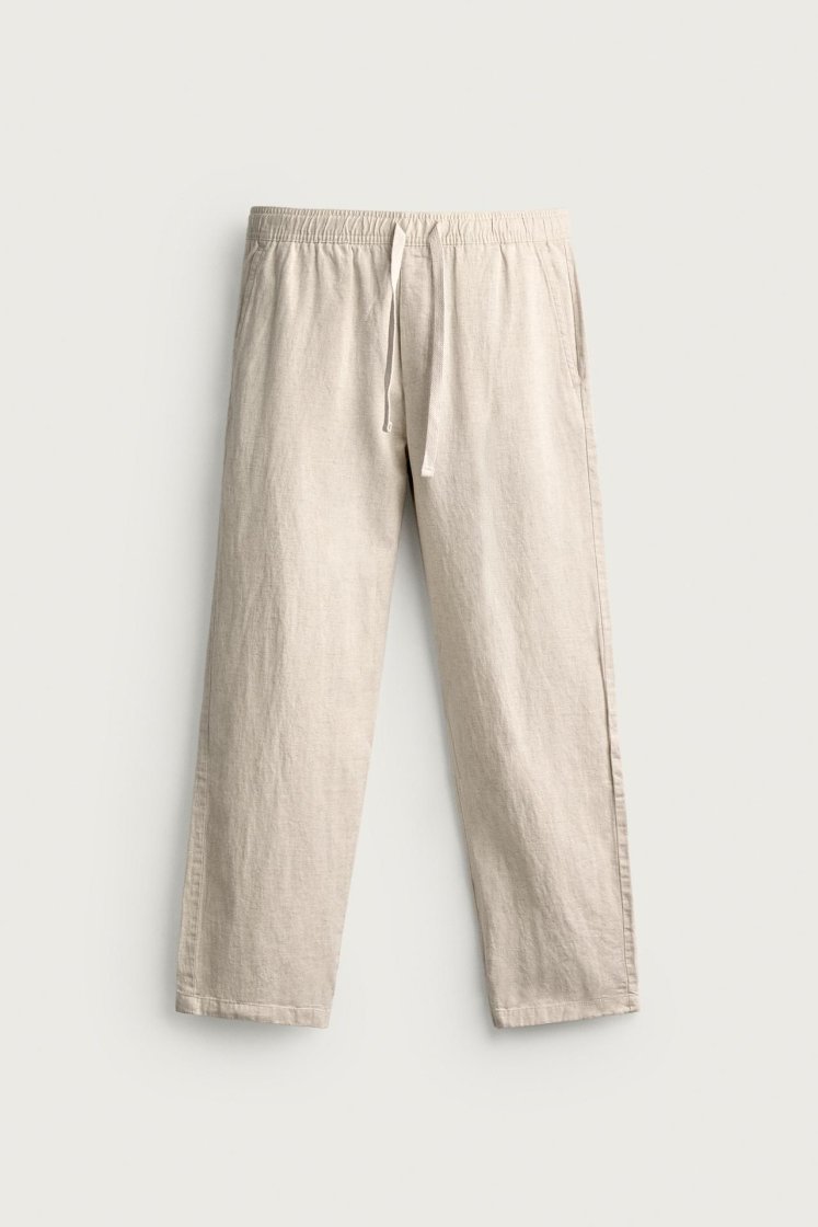 Zara Relaxed Cotton-Linen Trousers — Beige