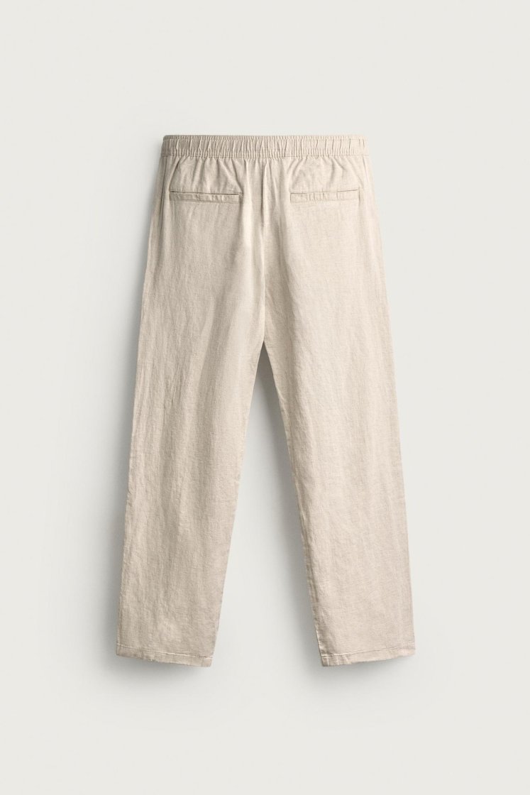 Zara Relaxed Cotton-Linen Trousers — Beige
