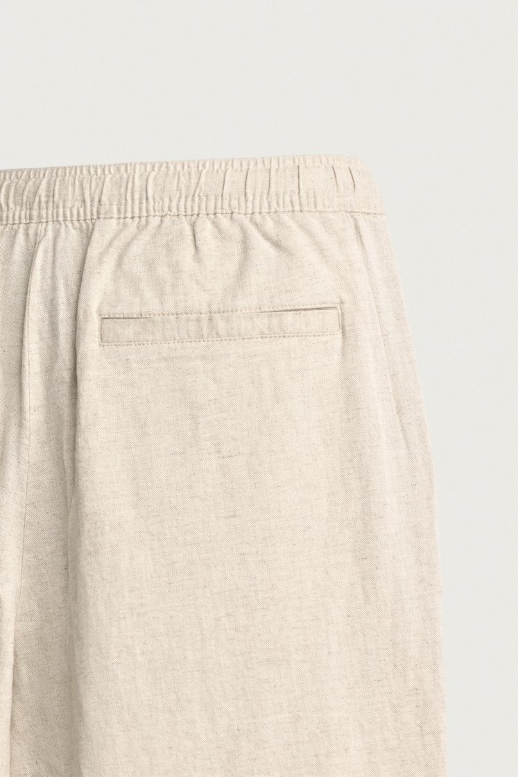 Zara Relaxed Cotton-Linen Trousers — Beige
