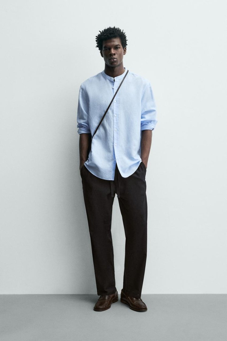 Zara Relaxed Cotton-Linen Trousers — Black