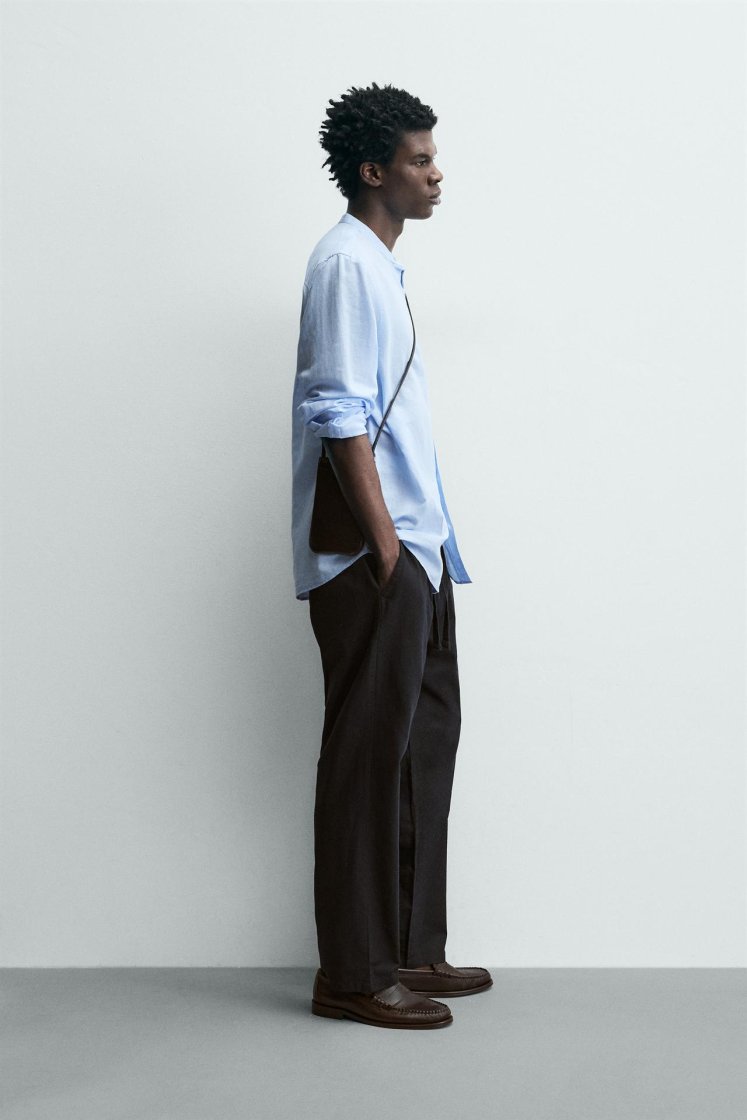 Zara Relaxed Cotton-Linen Trousers — Black