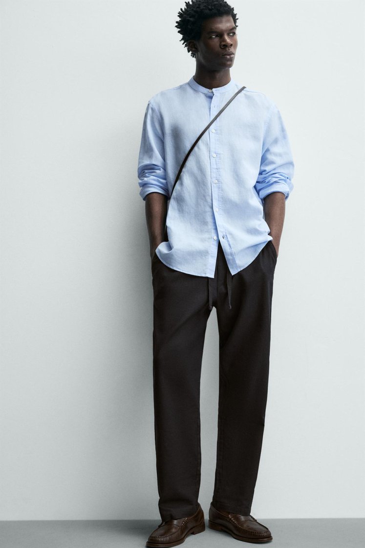 Zara Relaxed Cotton-Linen Trousers — Black