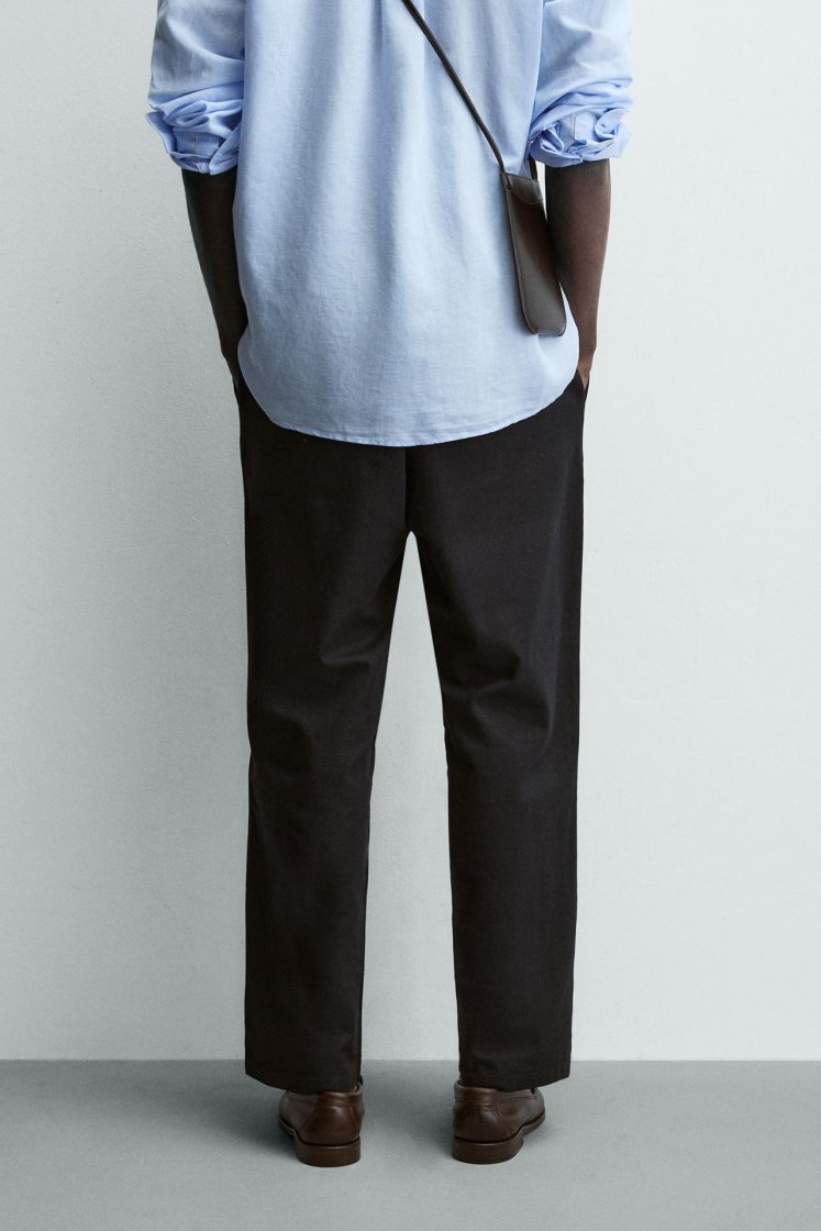 Zara Relaxed Cotton-Linen Trousers — Black