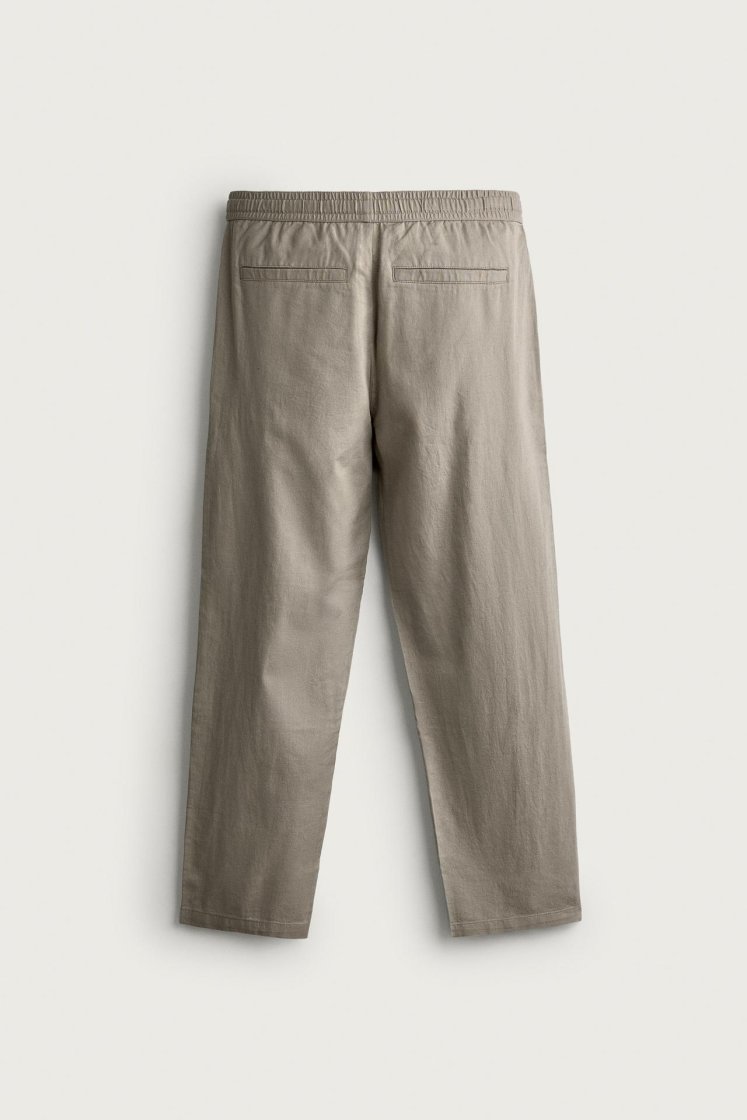 Zara Relaxed Cotton-Linen Trousers — Kaki