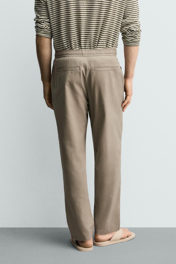 Zara Relaxed Cotton-Linen Trousers — Kaki
