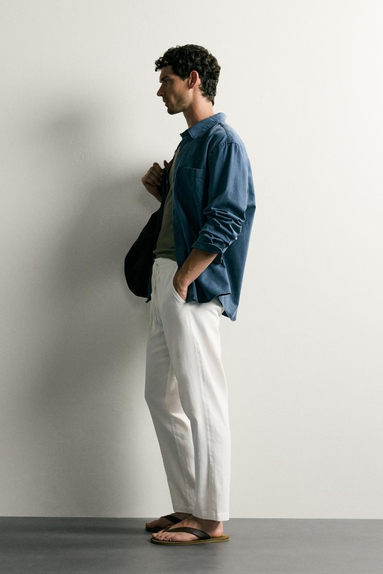 Zara Relaxed Cotton-Linen Trousers — Off White