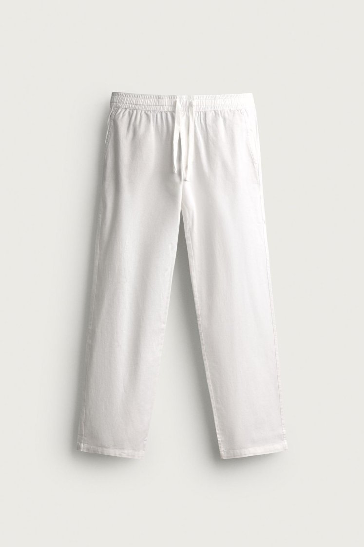 Zara Relaxed Cotton-Linen Trousers — Off White