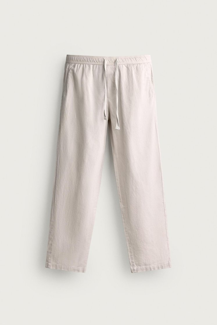 Zara Relaxed Cotton-Linen Trousers — pearl grey