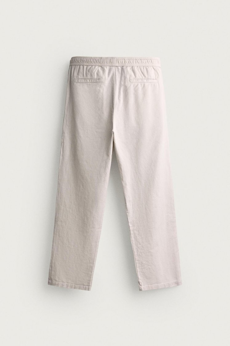 Zara Relaxed Cotton-Linen Trousers — pearl grey
