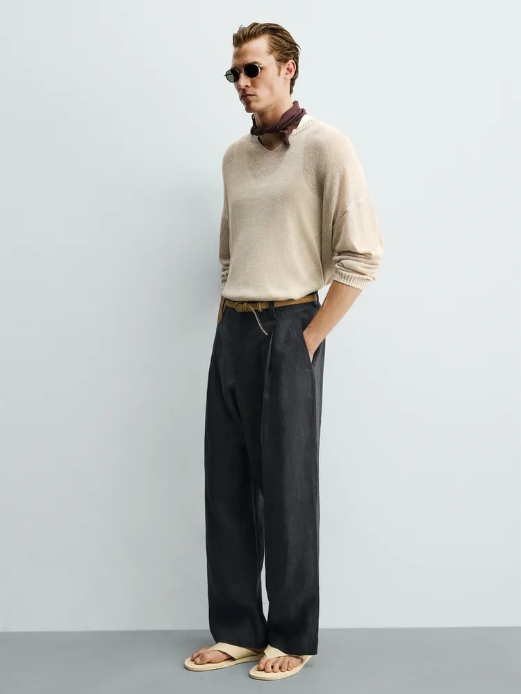 Zara Relaxed Linen Pleated Trouser — Midnight