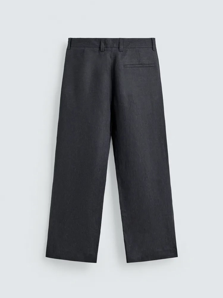 Zara Relaxed Linen Pleated Trouser — Midnight