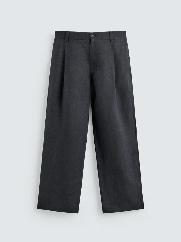Zara Relaxed Linen Pleated Trouser — Midnight