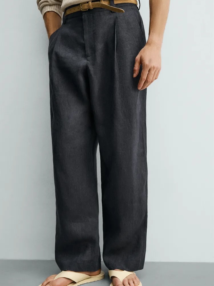 Zara Relaxed Linen Pleated Trouser — Midnight