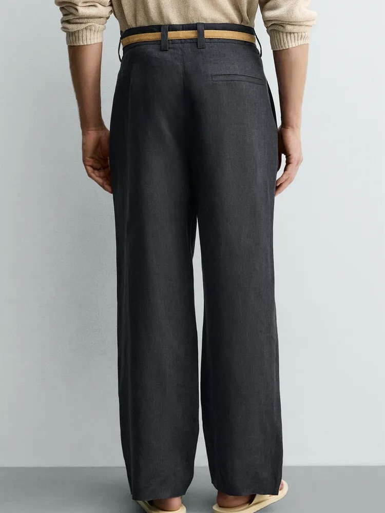 Zara Relaxed Linen Pleated Trouser — Midnight