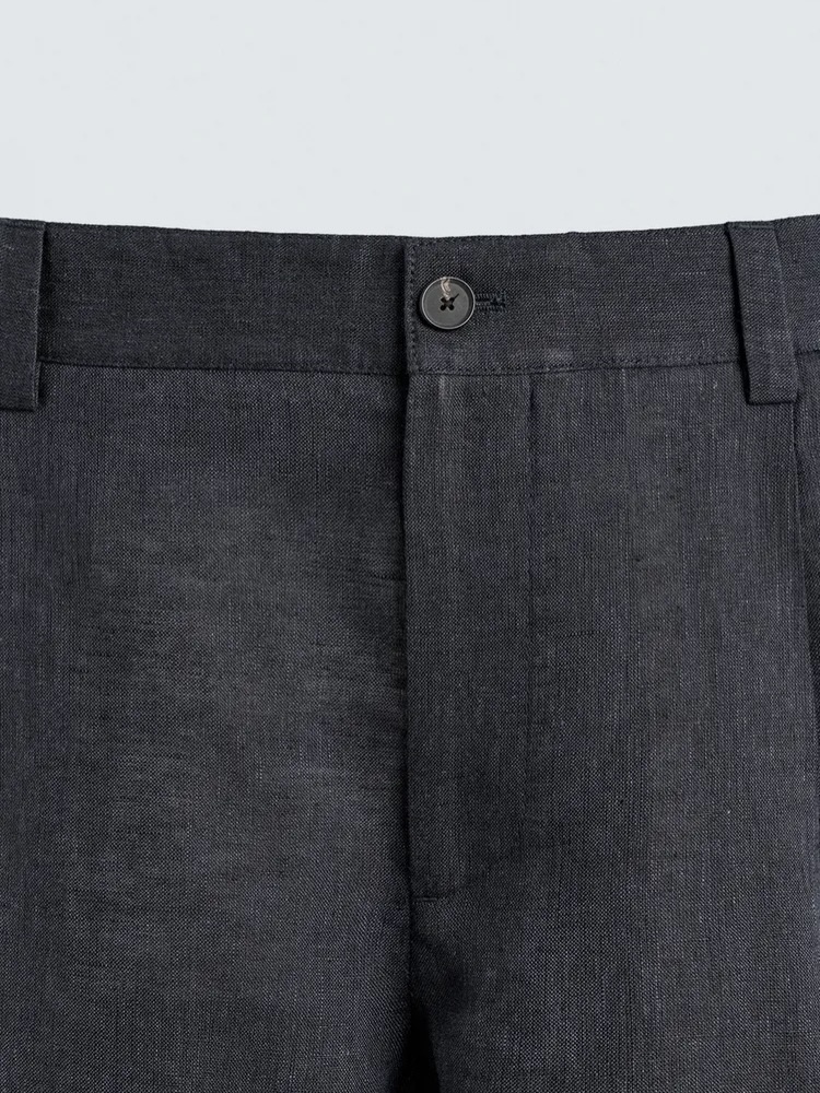Zara Relaxed Linen Pleated Trouser — Midnight