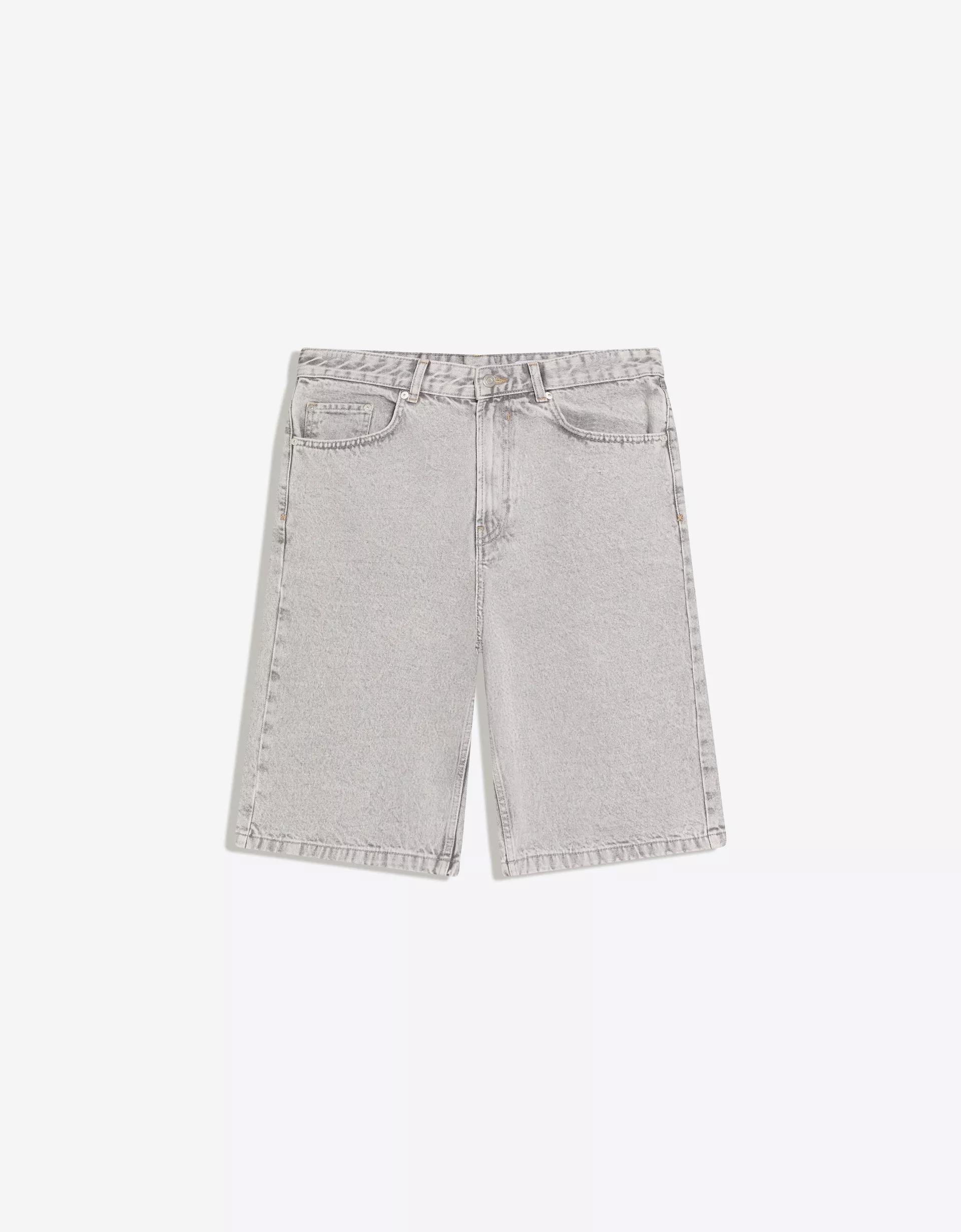 Bershka Baggy Denim Bermuda — Gris