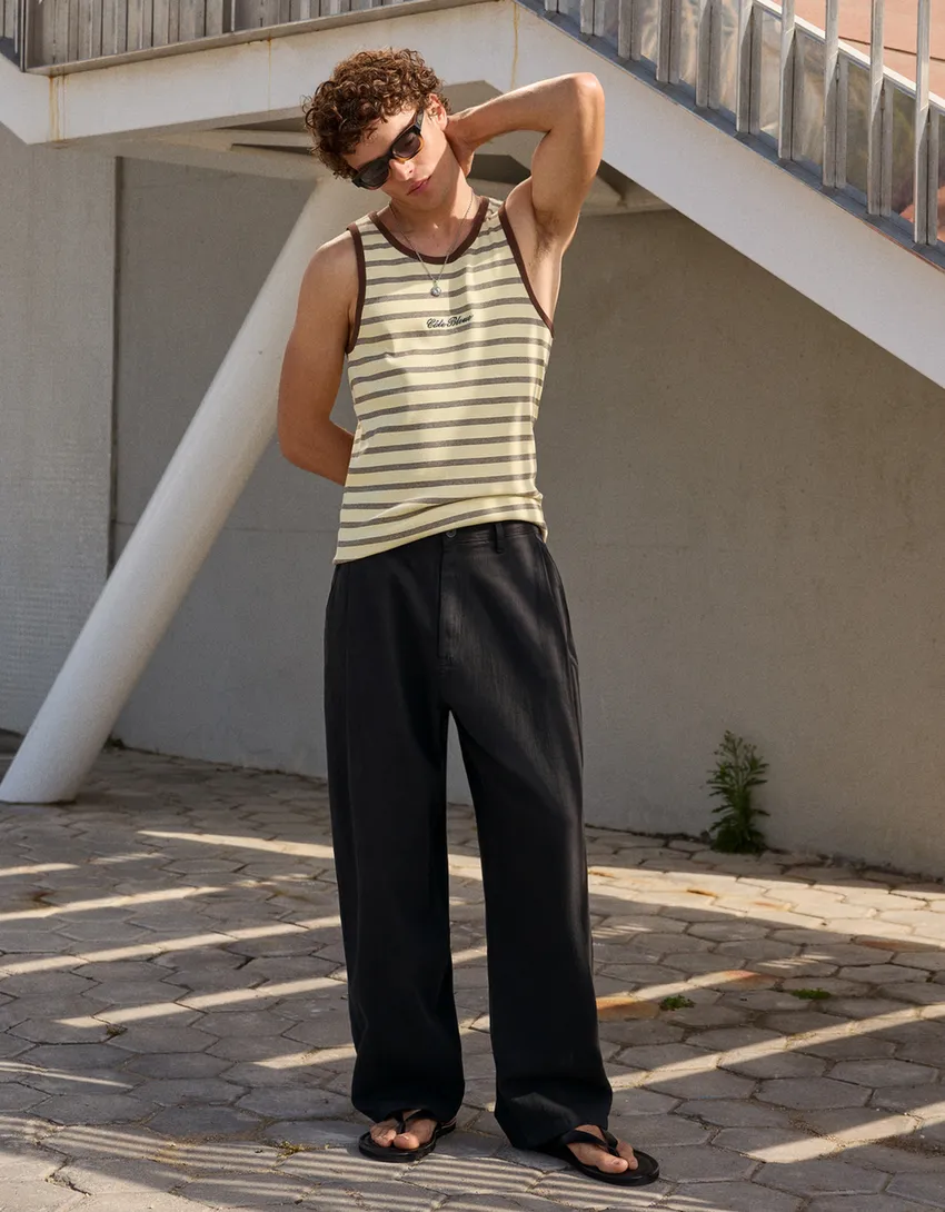 Bershka Super Baggy Linen-Blend Pants — Noir