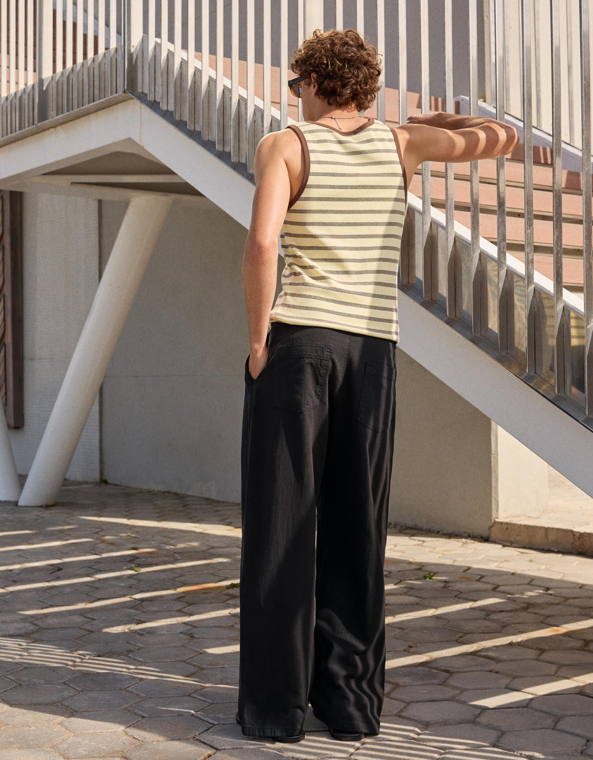 Bershka Super Baggy Linen-Blend Pants — Noir
