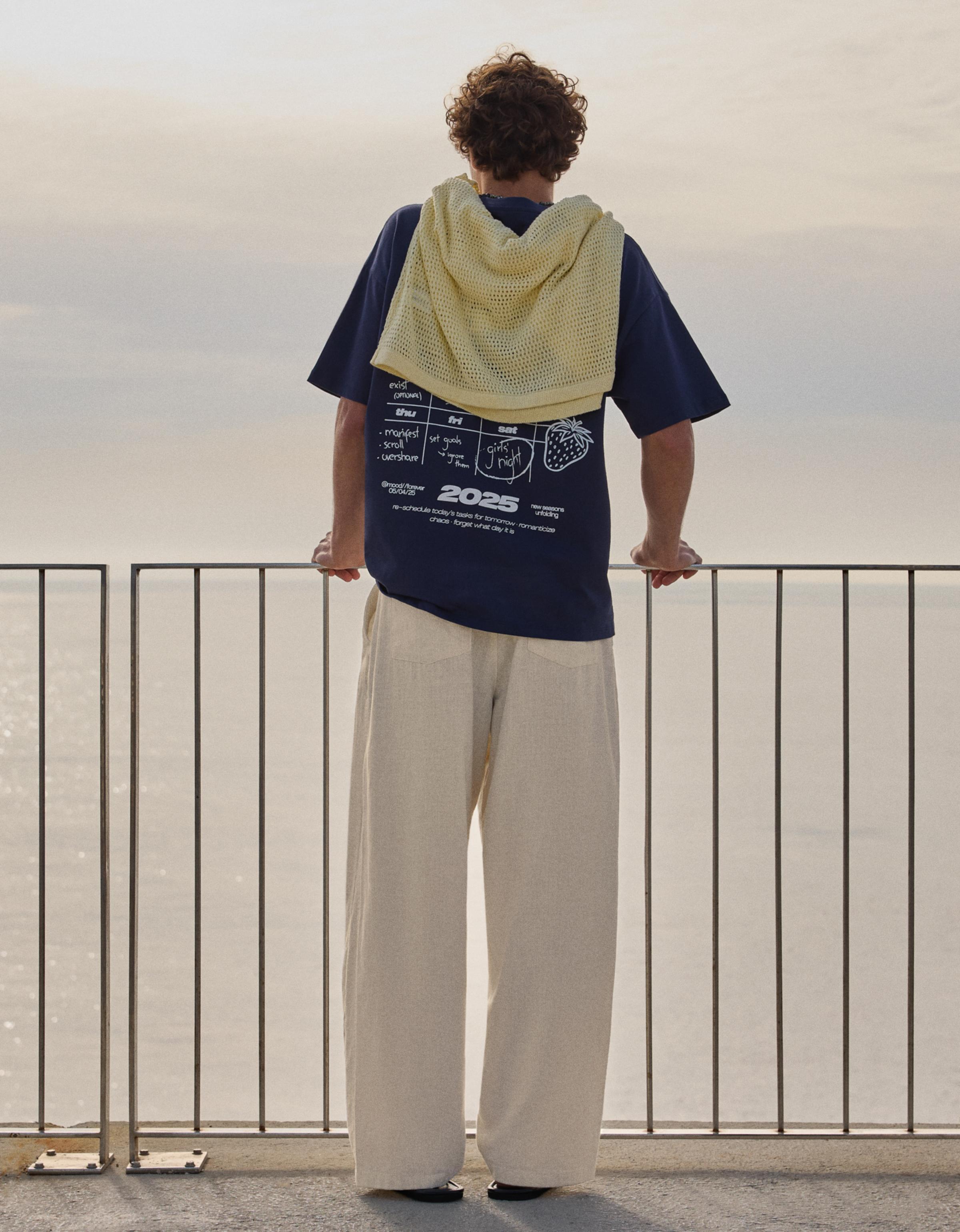 Bershka Super Baggy Linen-Blend Pants — Sable