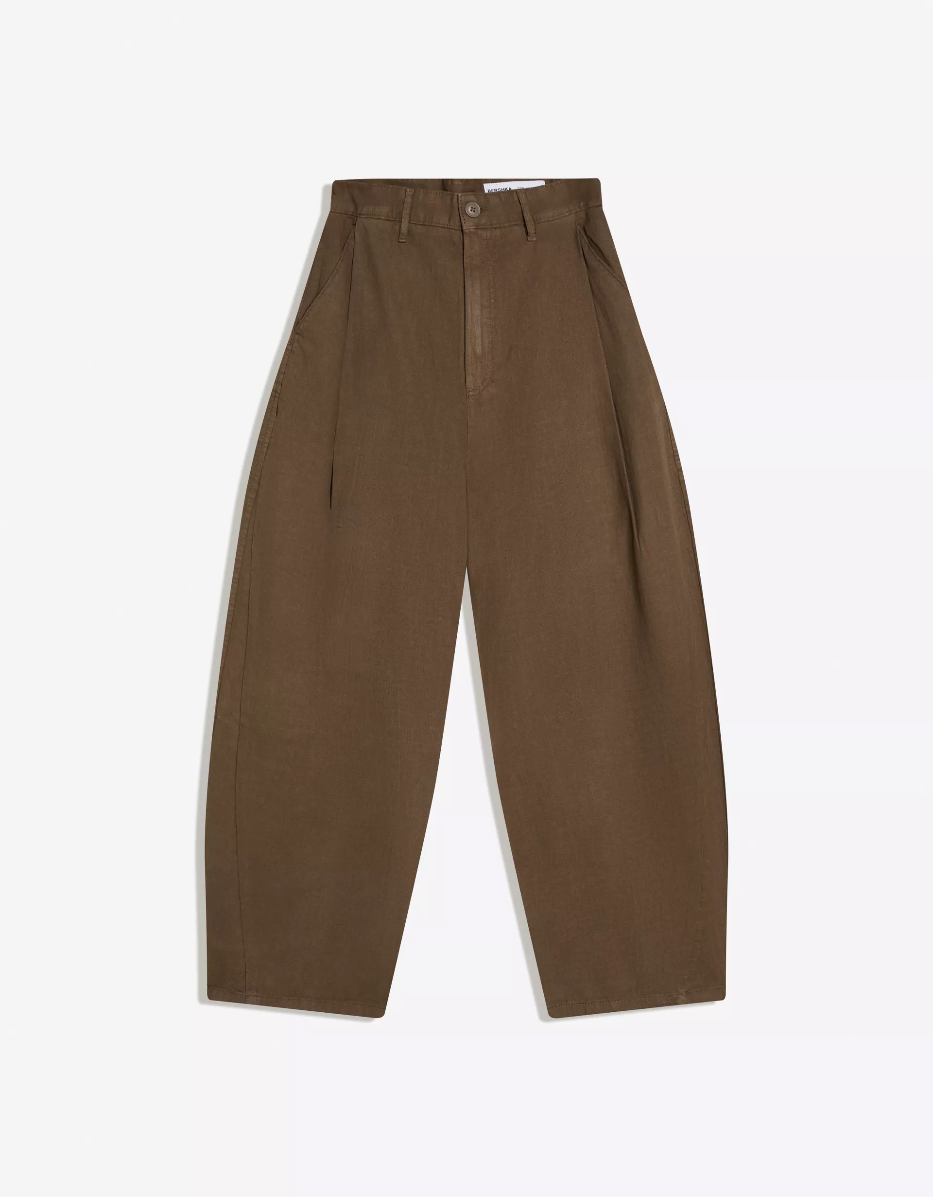 Bershka Super Baggy Linen-Blend Pants — Marron
