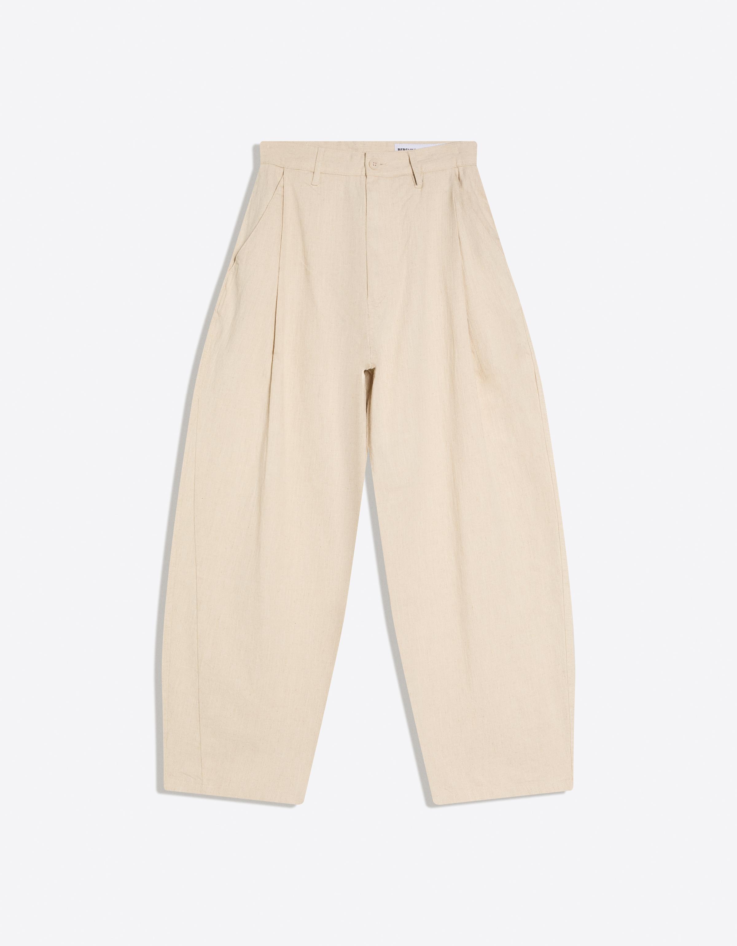 Bershka Super Baggy Linen-Blend Pants — Sable