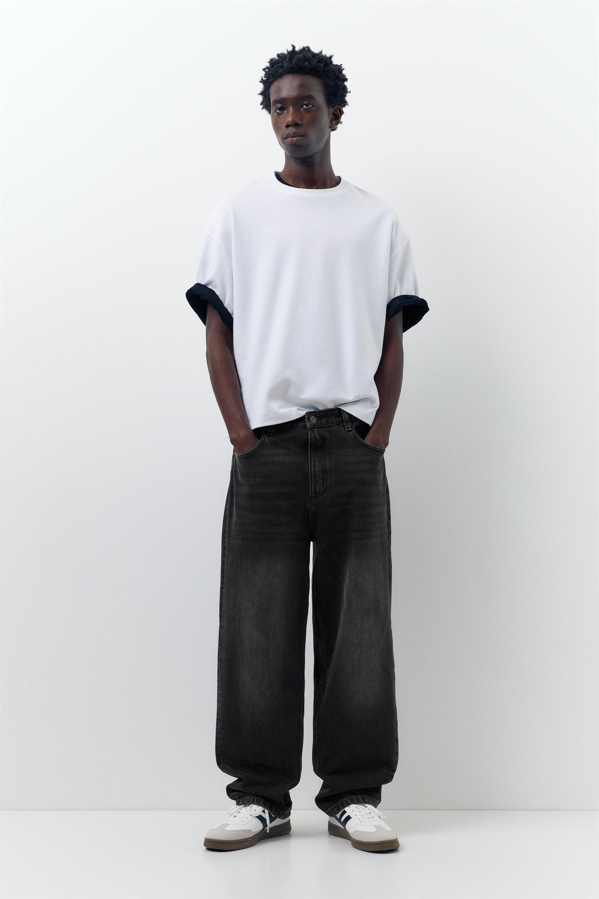 Pull&Bear Baggy Five-Pocket Jeans — Noir délavé