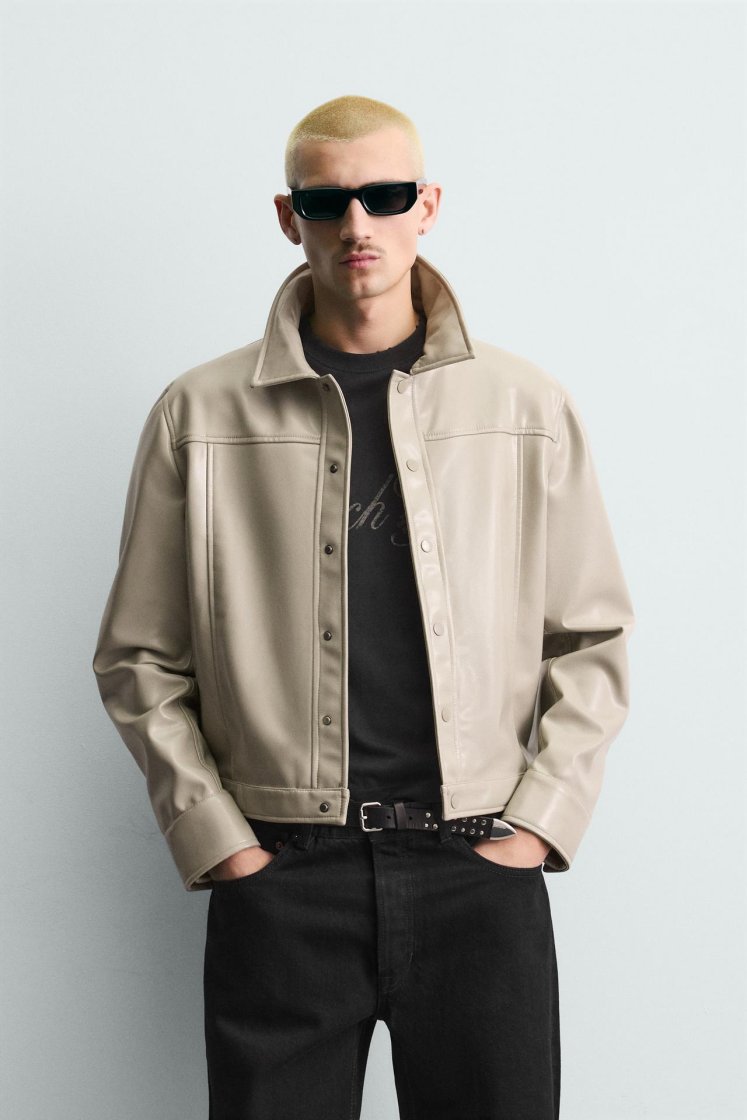 Zara Cropped Snap Overshirt — light khaki