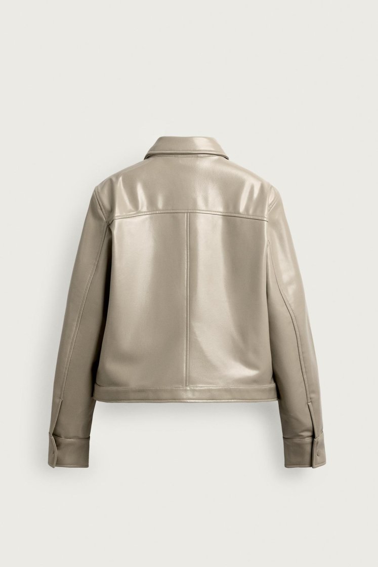 Zara Cropped Snap Overshirt — light khaki