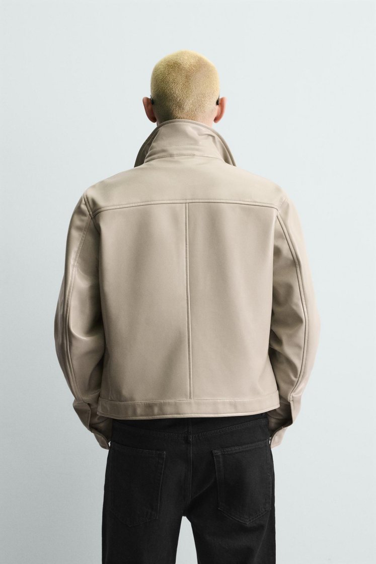 Zara Cropped Snap Overshirt — light khaki