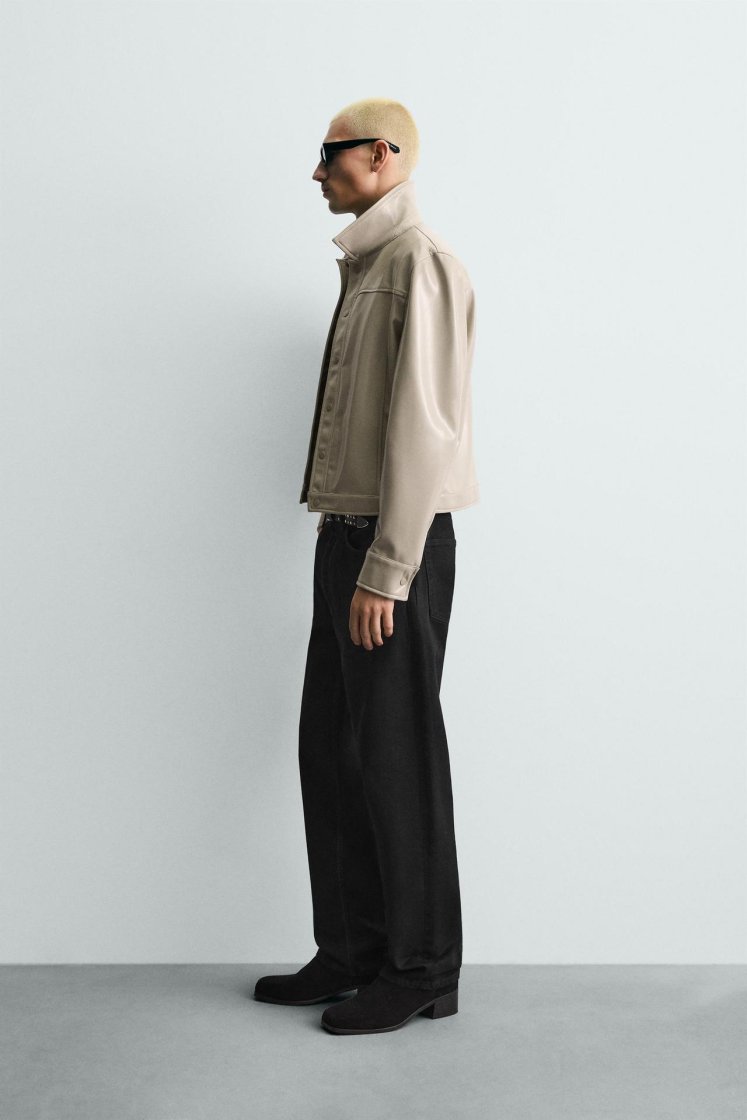 Zara Cropped Snap Overshirt — light khaki