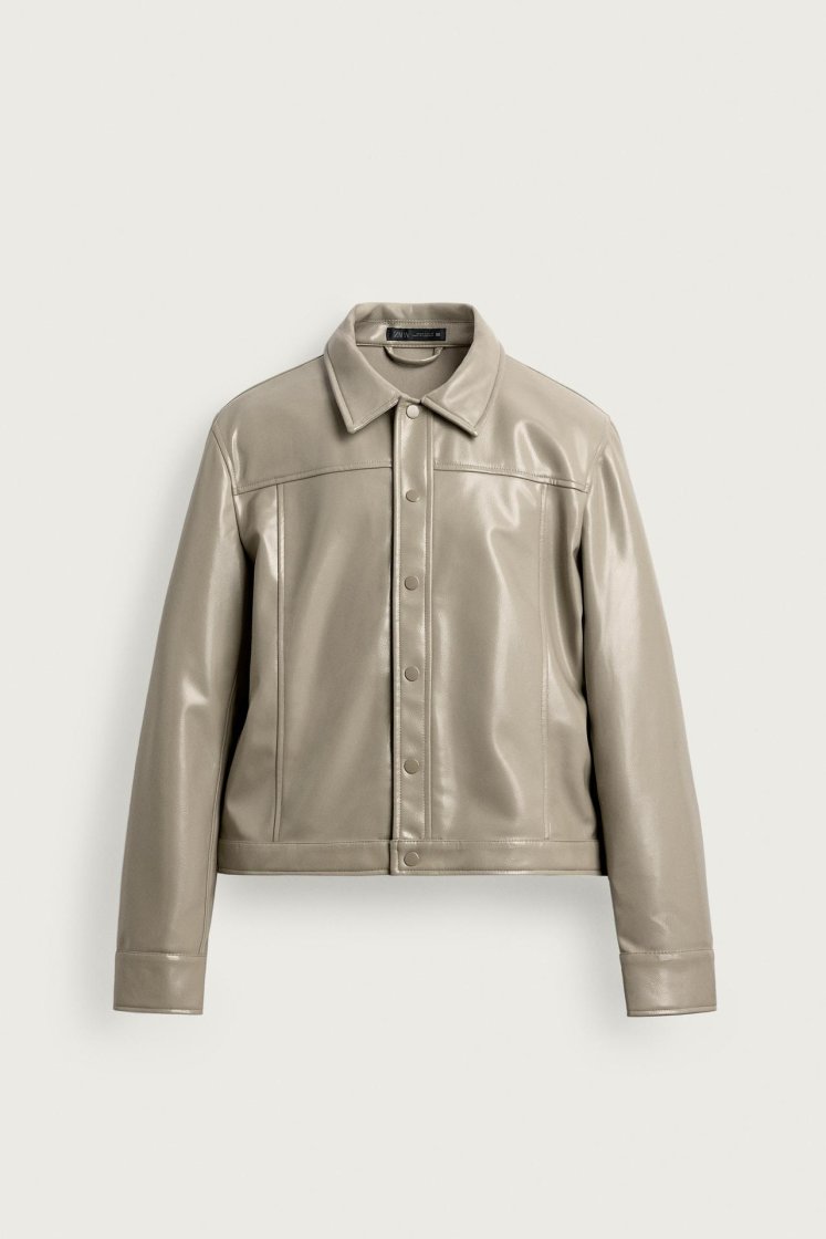 Zara Cropped Snap Overshirt — light khaki