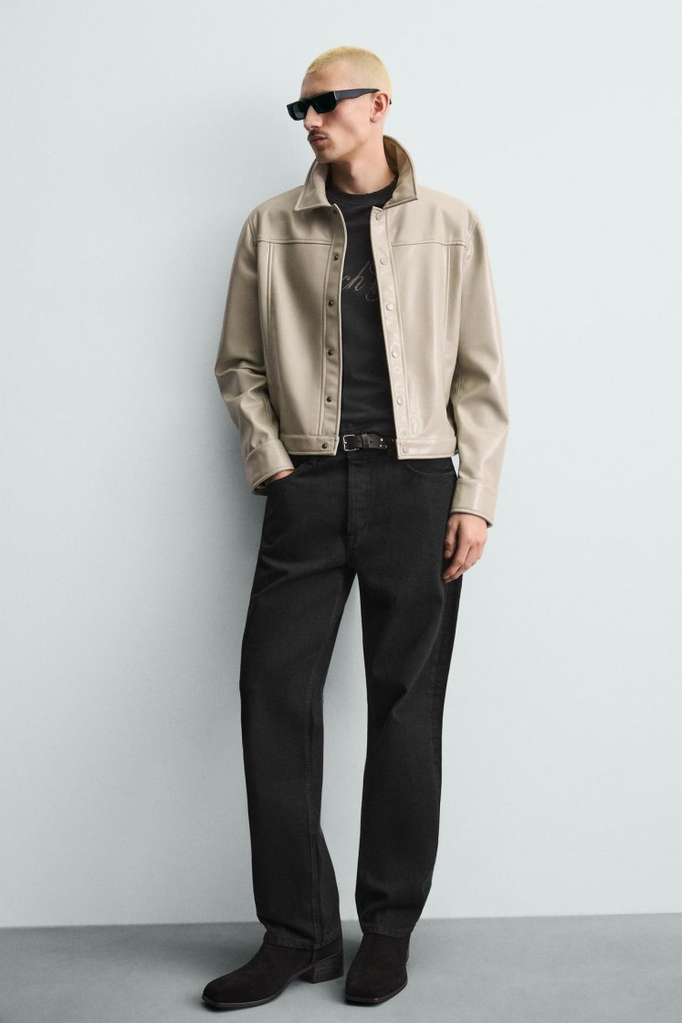 Zara Cropped Snap Overshirt — light khaki