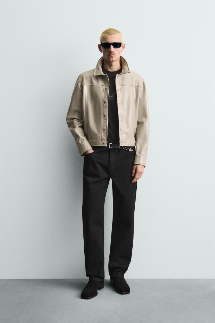 Zara Cropped Snap Overshirt — light khaki