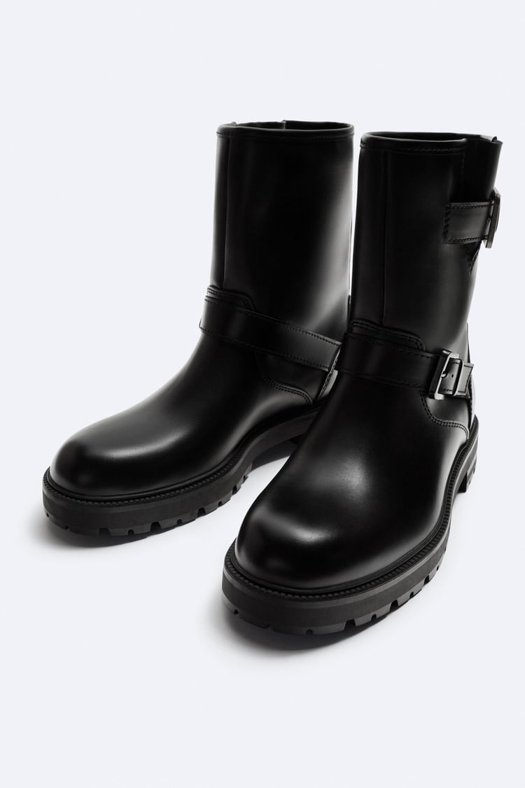 Zara Rugged Leather Ankle Boot — black