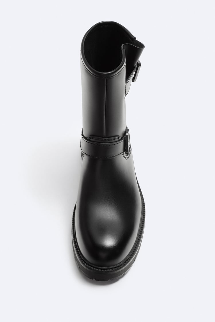 Zara Rugged Leather Ankle Boot — black