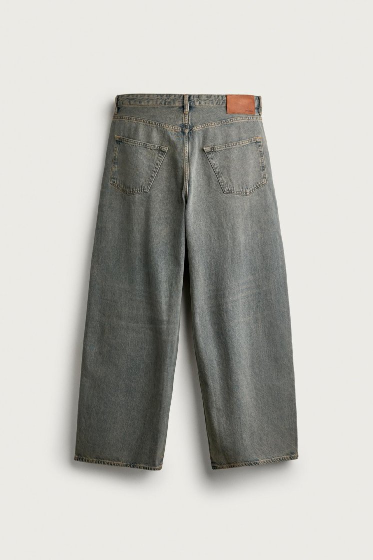 Zara Rigid Baggy Denim Jeans — blue / green