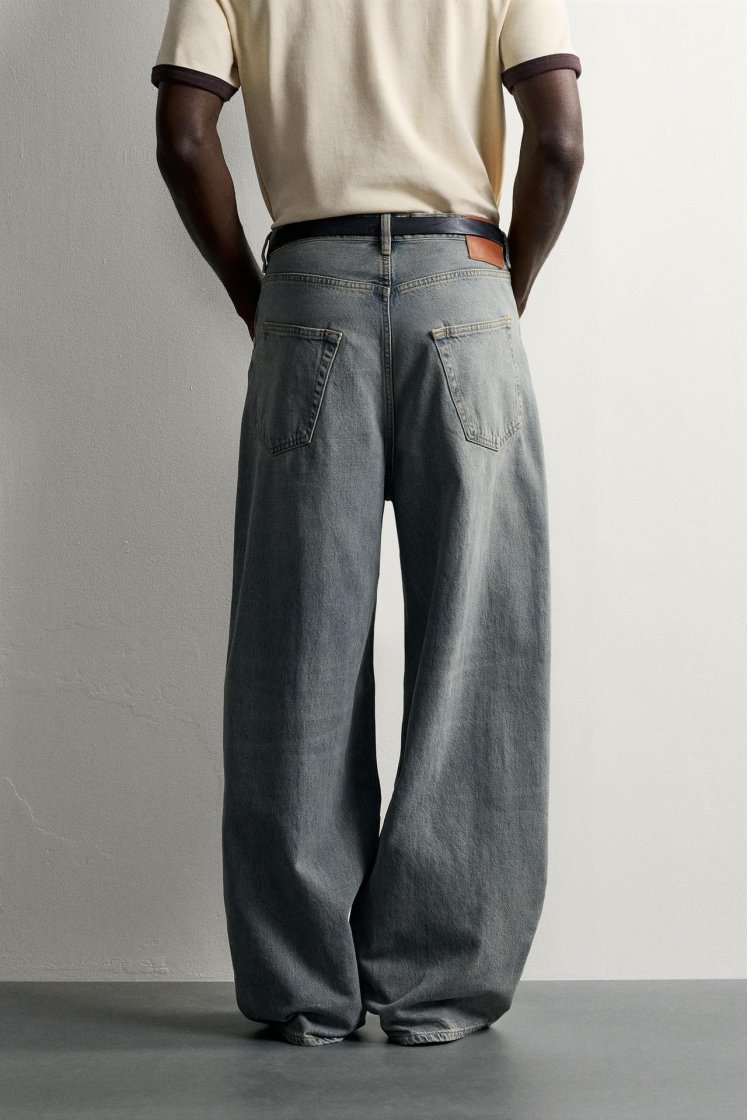 Zara Rigid Baggy Denim Jeans — blue / green
