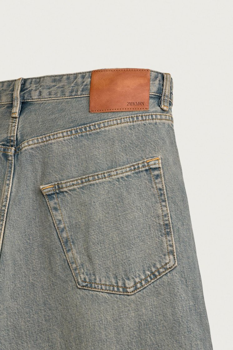 Zara Rigid Baggy Denim Jeans — blue / green