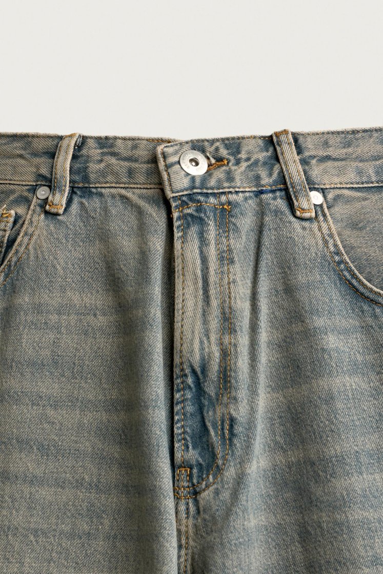 Zara Rigid Baggy Denim Jeans — blue / green