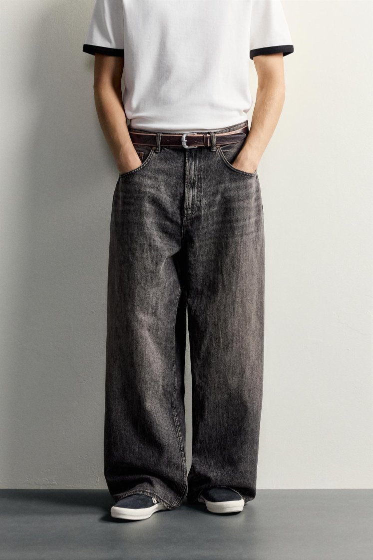 Zara Rigid Baggy Denim Jeans — Brown