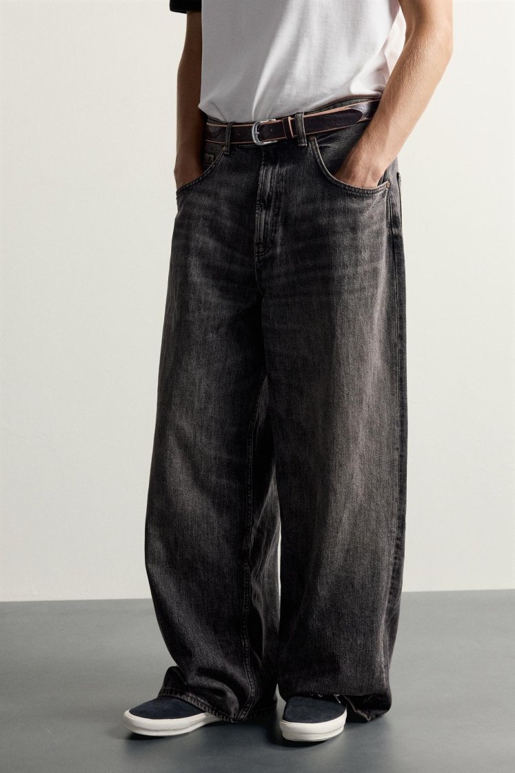 Zara Rigid Baggy Denim Jeans — Brown